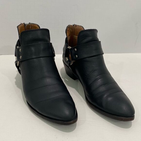 Frye Ray Harness Back Zip Black Size 7.5 Stacked Block Heel - Picture 3 of 17